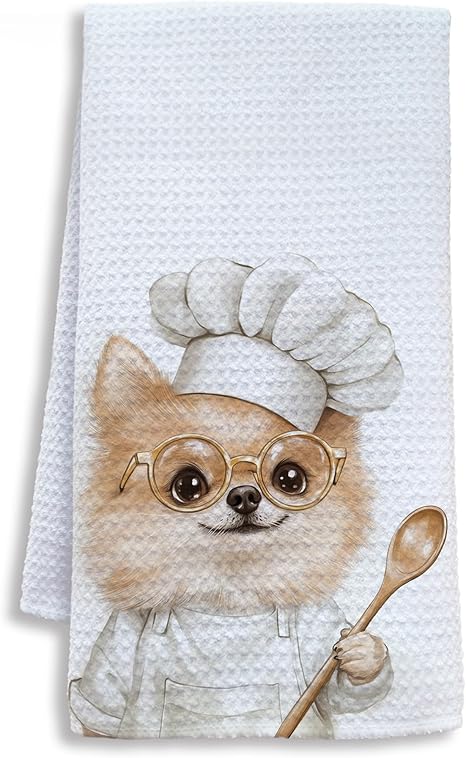 Amazon.com: Shrago Funny Pomeranian Chef Kitchen Towels, Pomeranian ...