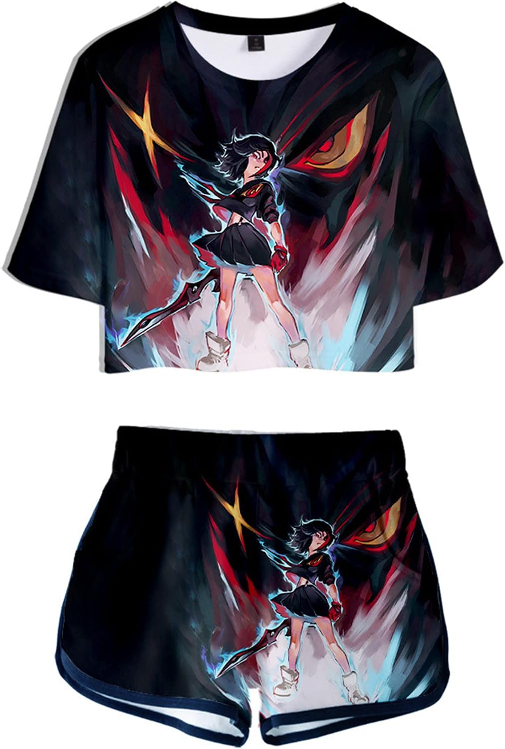 Anime Kill la Kill 2 in 1 Outfits Crop Top T-Shirt and Shorts Set for Women Girls