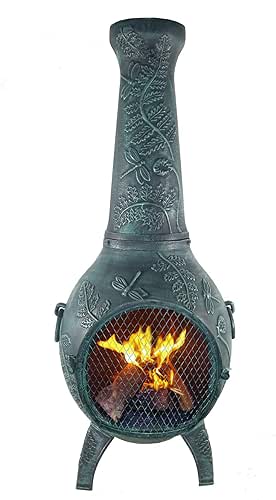The Blue Rooster Dragonfly Cast Aluminum Chiminea in Antique Green