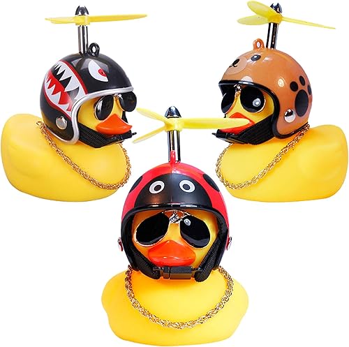 wonuu Decoraciones de tablero de instrumentos de automóvil, paquete de 3 patos de goma para accesorios de automóvil, pato de goma con casco de