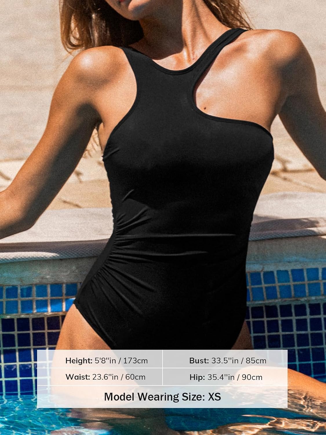 CUPSHE Women's One Piece Swimsuit Asymmetrical High Neck Bathing Suit Cutout Adjustable Wide Straps Back Hook Swimwear
