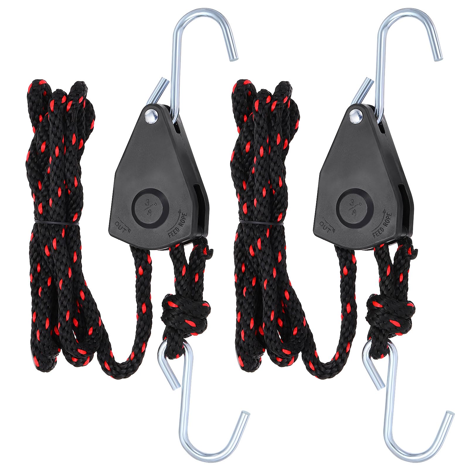 PATIKIL 2 Pcs Red & Black 3/8" x 10 ft Heavy Duty ABS Plastic Rope Tie Down Straps for Kayak Canoe, Car, Truck, Trailer, ATV