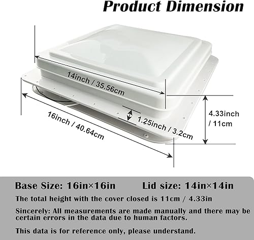 Miniatura 3 de Cubierta de ventilación de techo para caravana de 14 pulgadas, color blanco, universal, con ventilador de 12V para techo de caravana, aspas de 6