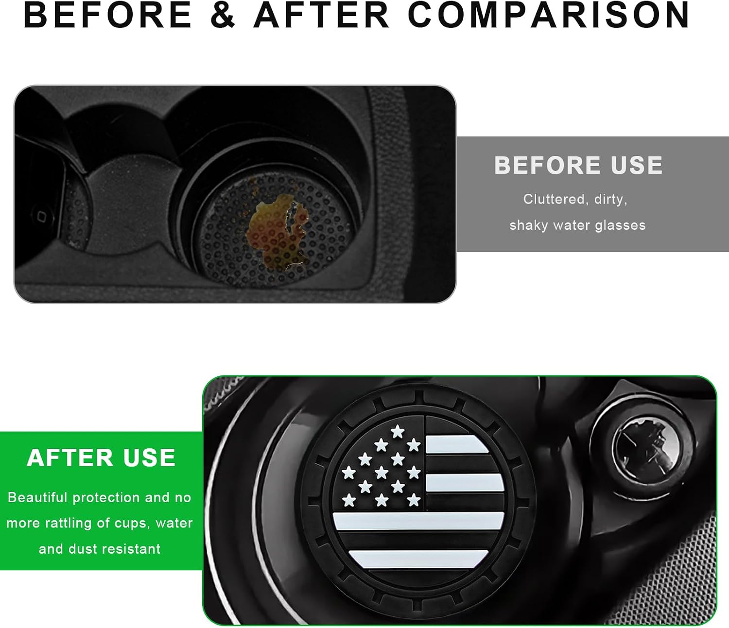 4 PCS Car Cup Holder Coasters, 2.75 Inch American Flag Anti Slip Automotive Cup Holder Inserts, Shockproof US Flag Drink Mat Auto Interior Soft Pad Decor, Car Accessories (Black) thumbnail
