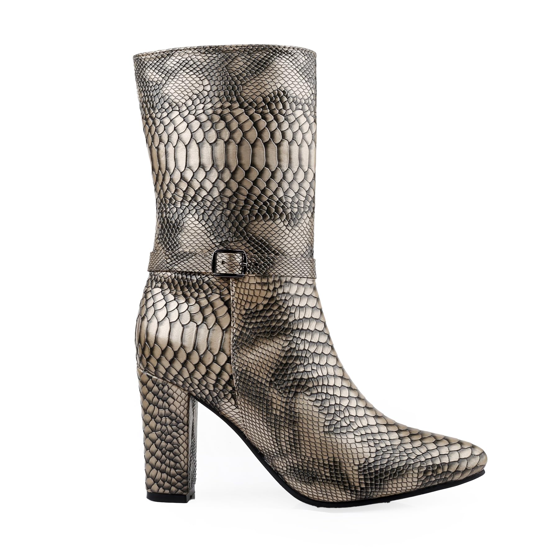 Women's 9 CM Heel Height Increasing Faux Leather Formal Snake Print Knee Slip-on Shoes-image-5