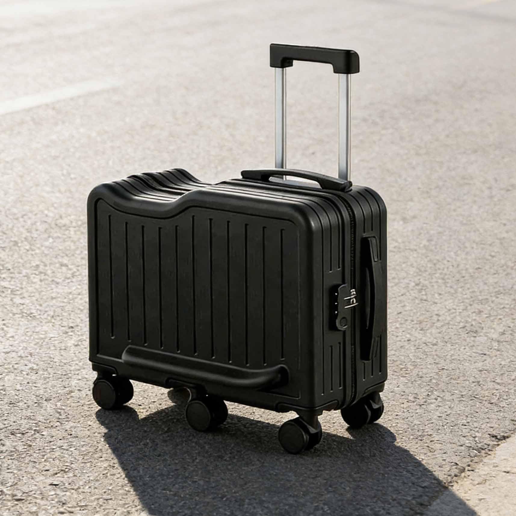 Handgepäck (Airline-konform) – Hartschalen-Trolley mit ausziehbarem Getränkehalter – Aufsitz-Koffer für Kinder mit 6 Spinner-Rädern für Reisen und Studienfahrten