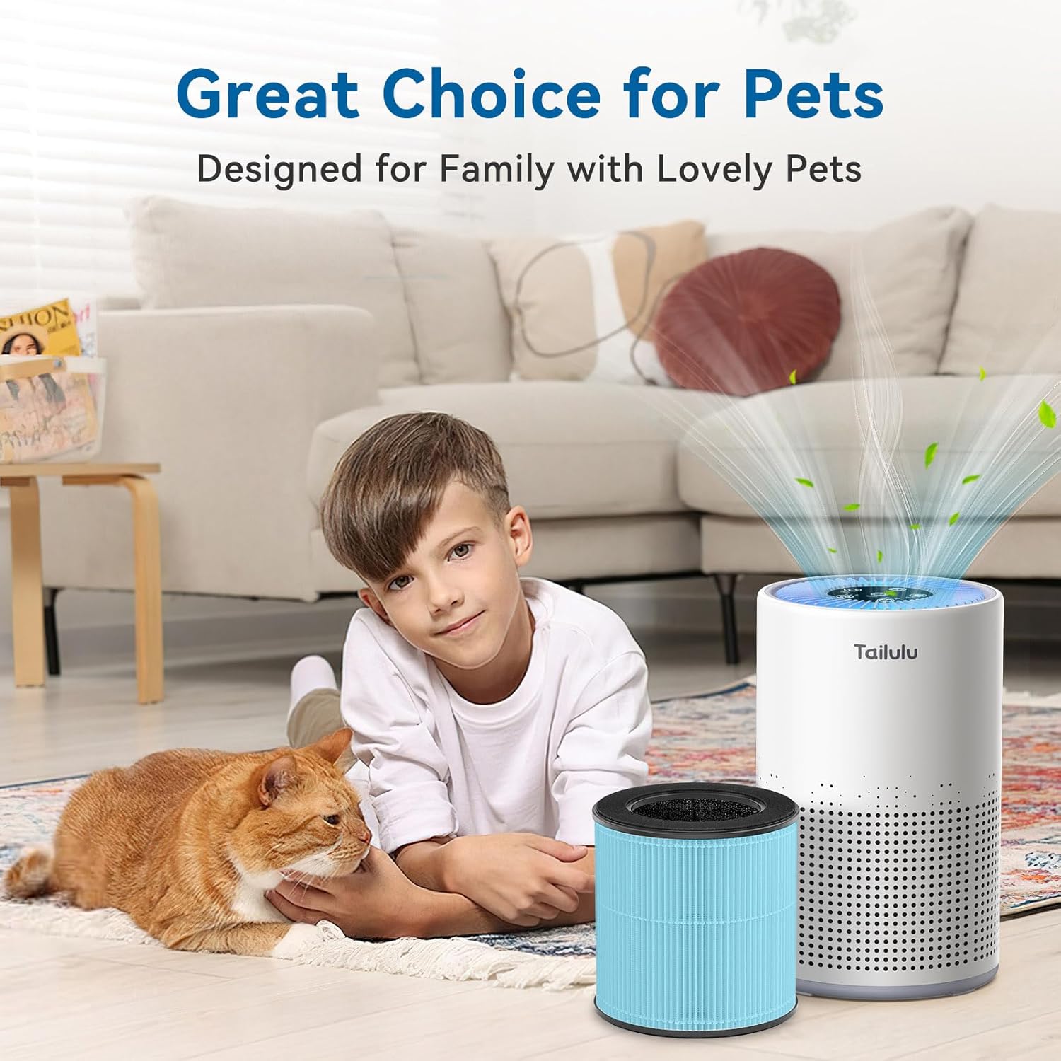 Tailulu Official AP050 AP052 Air Purifier Replacement Filter, 3-in-1 Air Purifier Filter, True H13 HEPA Filter, 1Pack(Blue) - Image 5