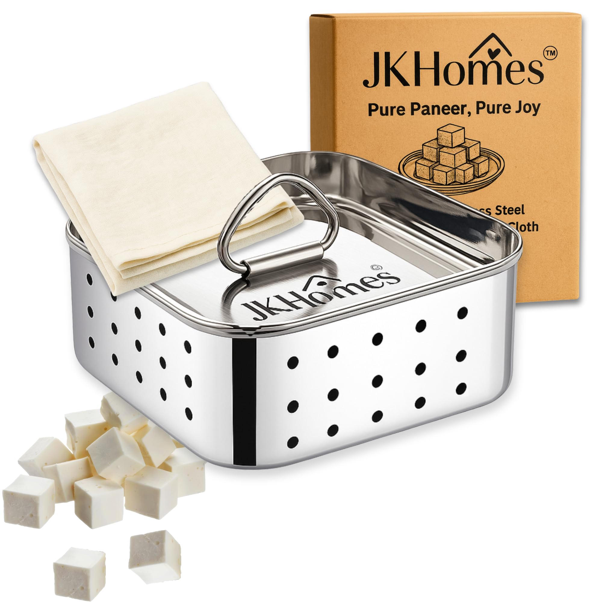 Paneer Maker Steel | Stainless Steel Paneer Maker Mould Press with Muslin Cloth | Paneer Press for Homemade Paneer & Tofu | Rust Resistant, Easy to Clean (700ml)-image-10