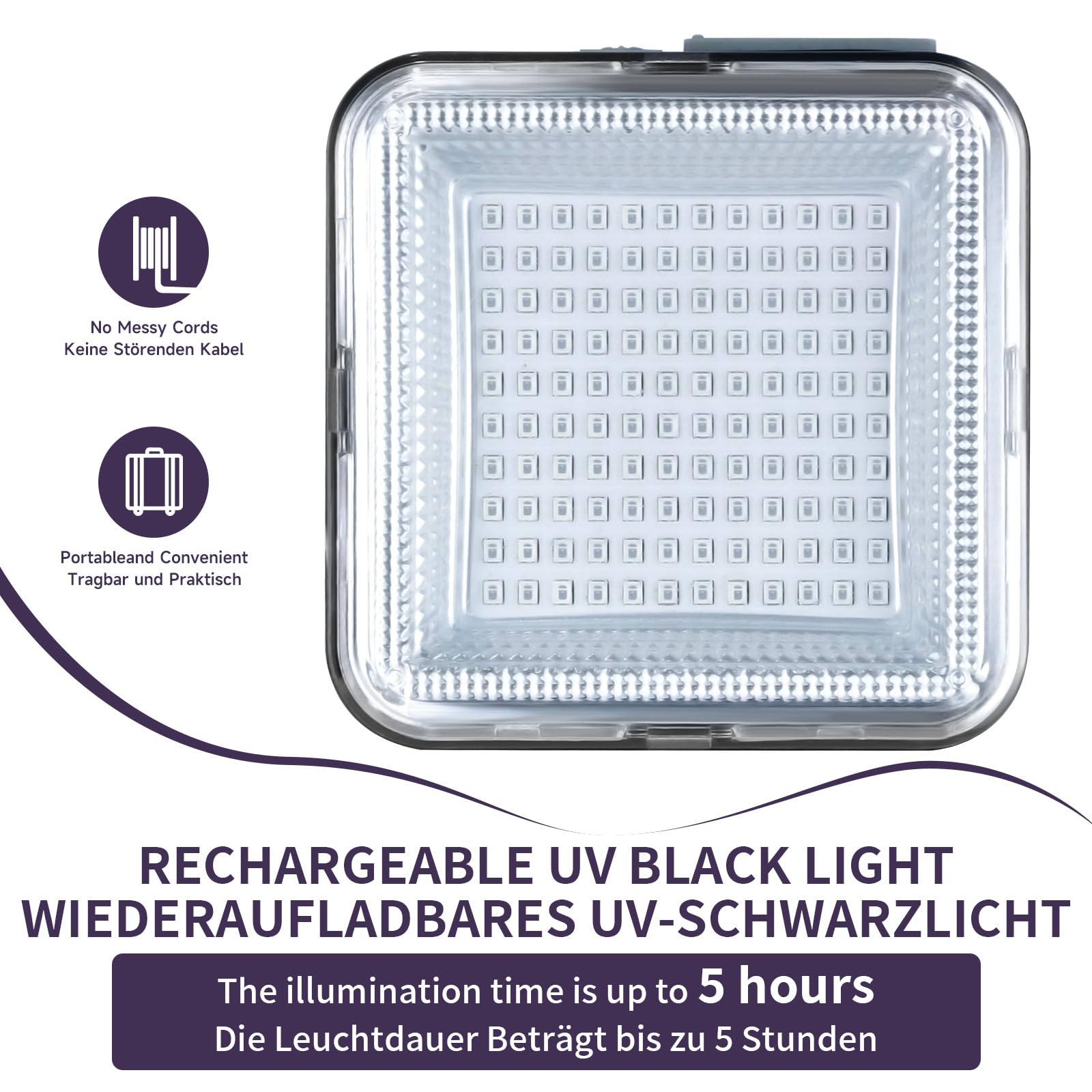 Luce nera ricaricabile, luce UV dimmerabile, 120 LED ultravioletti, adatta per feste al neon, Halloween, body painting, vernice UV, effetto fluorescente
