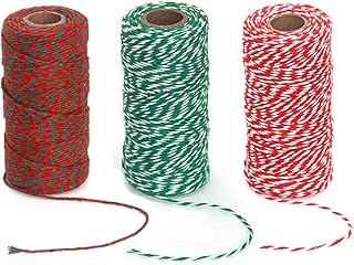 984 Feet Baker Twine 2mm Bakers String Wrapping Gift String Twine Cord Packing String for Gardening 3 Roll Green and Red Twine White CottonTwine Wrapping Christmas Decorations
