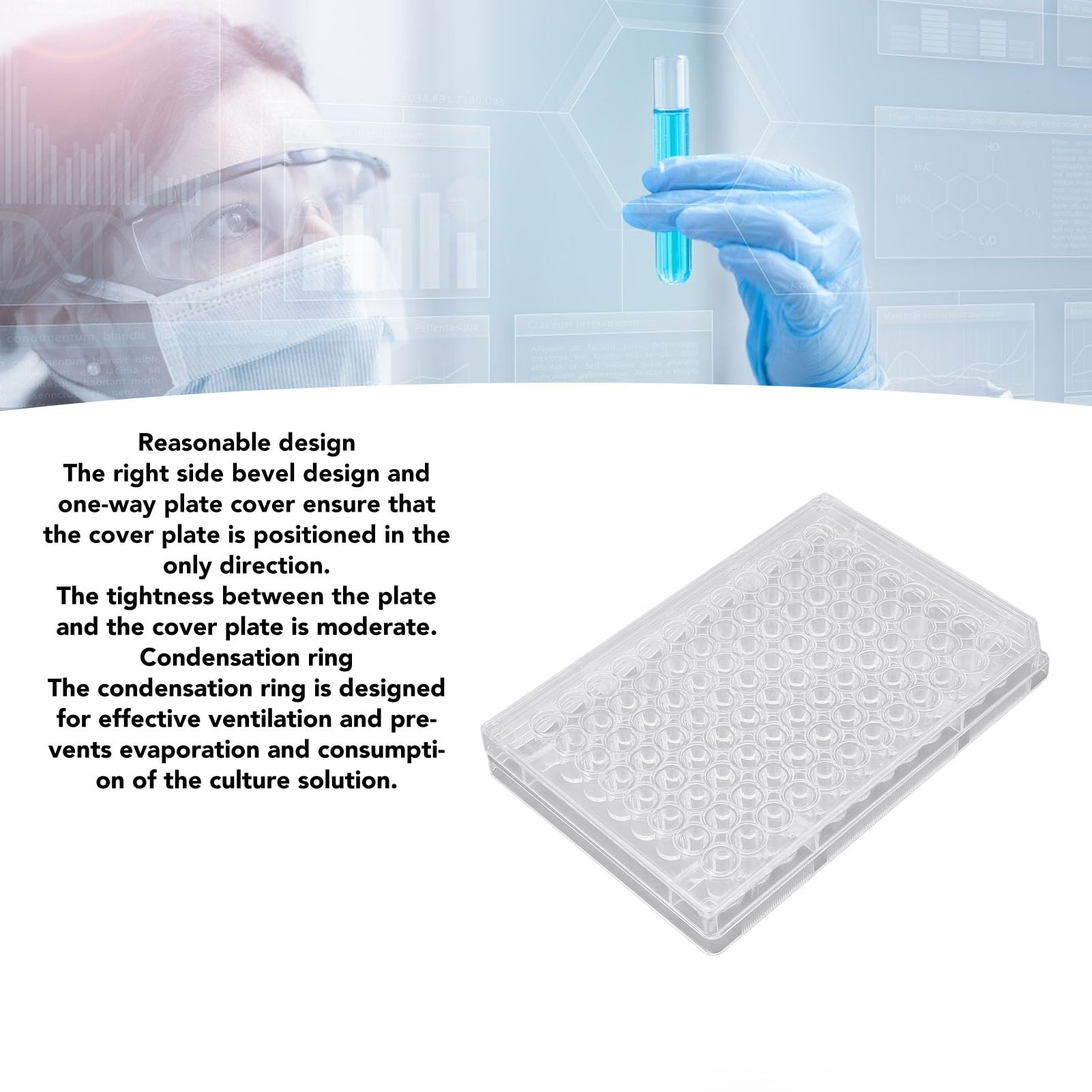 Plaque de Culture de Tissus 10 Pièces, Plaque de Culture de Croissance de Grande capacité de 96 Puits avec Couvercle en Plastique pour L'étude Scientifique en (Fond plat)