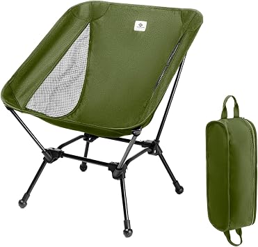 Ultralight Camping Chair, Portable Folding Backpacking Chair with Carry Bag, Breathable Mesh Seat, Aluminum Frame Supports 330 lbs for Camping, Hiking, BeachGreen