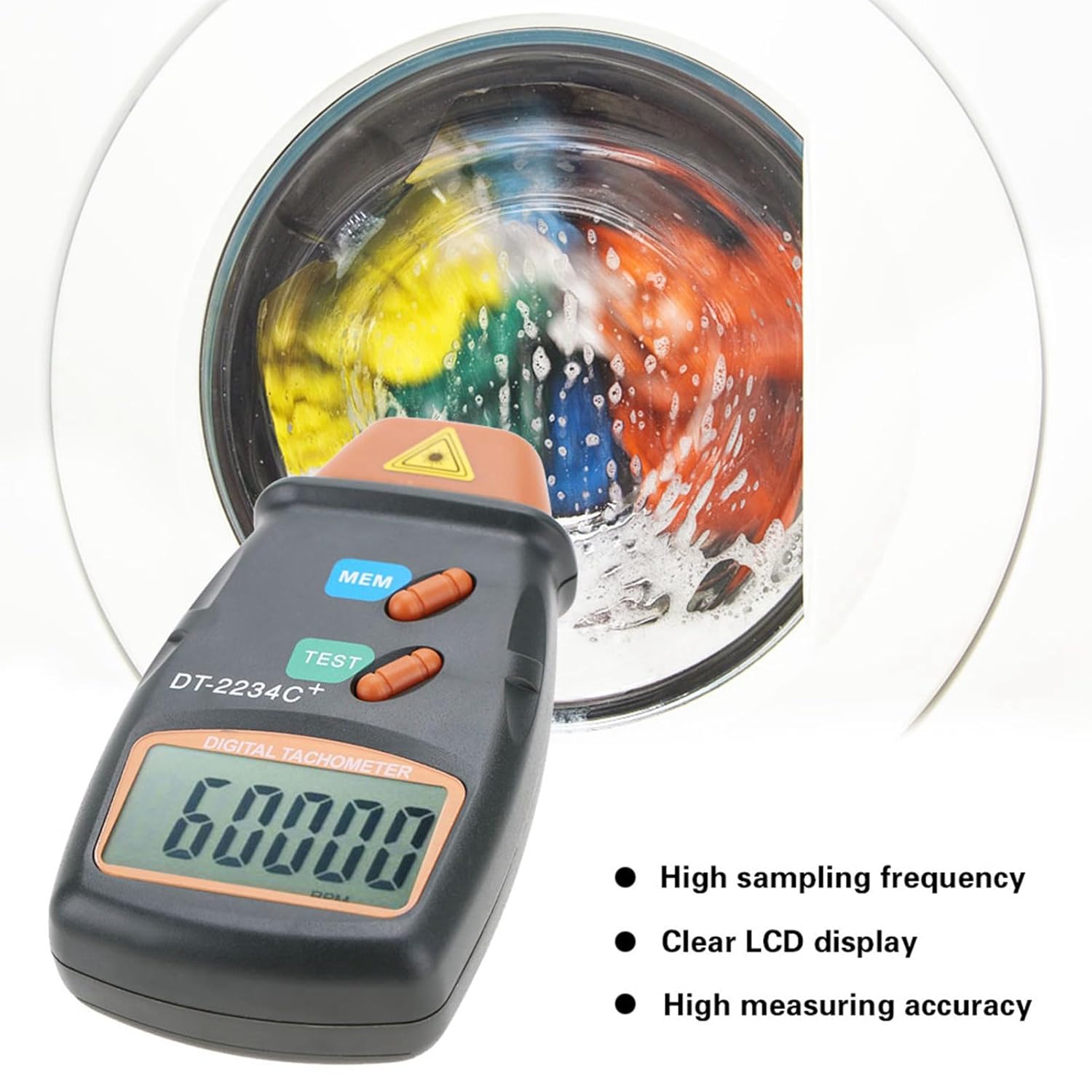 High Accuracy and LCD Digital Clear Display Non-Contact Photoelectric Velocimeter Mini RPM Tester Meter for Motor, Wheels, Lathe, Electrical Fan, Paper Making, Plastic Industry, Washing Machines - Image 7