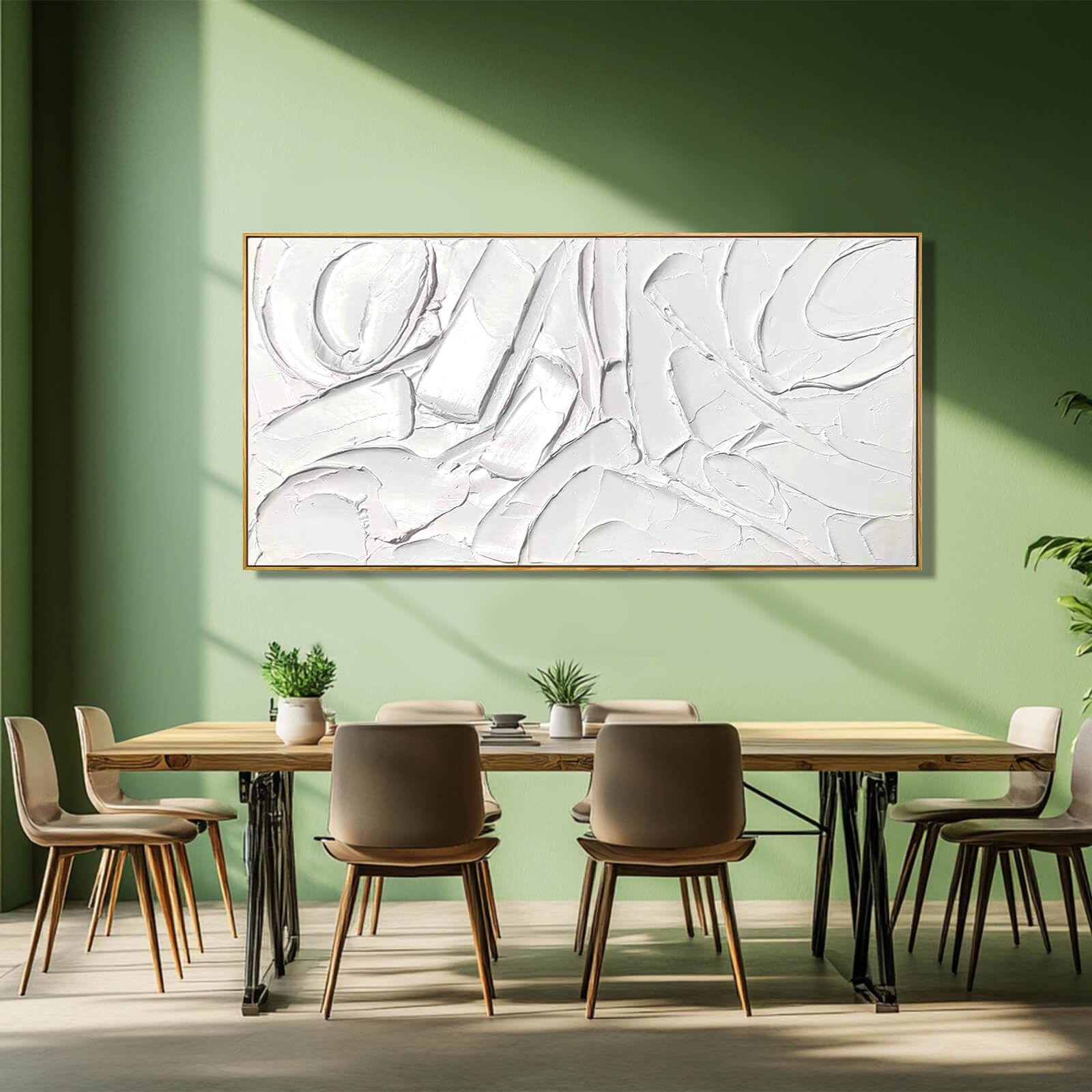 Pintura al óleo abstracta enmarcada, arte de lienzo maximalista, decoración de 24 x 48 pulgadas, pintura moderna, arte de pared, decoración de cocina, decoración de oficina blanca 6