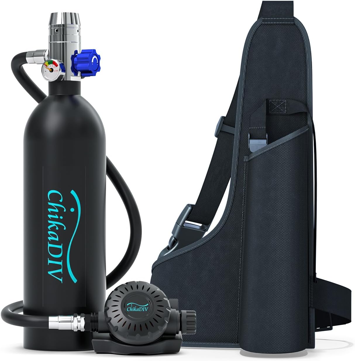 CHIKADIV 1L Mini Scuba Tank with 15 Minutes Mini Diving Tank with Pump Portable Oxygen Tank for Diving Underwater Tank Diving Package Diving Gear Snorkeling Equipment