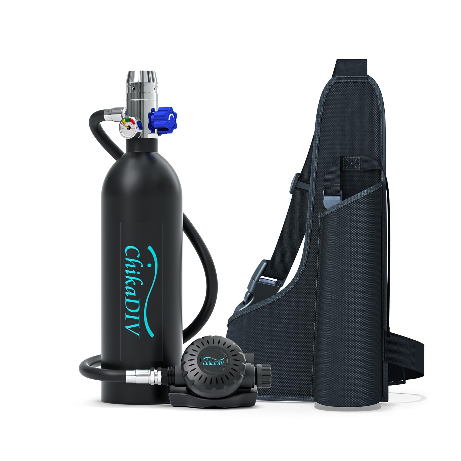 CHIKADIV 1L Mini Scuba Tank with 15 Minutes Mini Diving Tank with Pump Portable Oxygen Tank for Diving Underwater Tank Diving Package Diving Gear Snorkeling Equipment