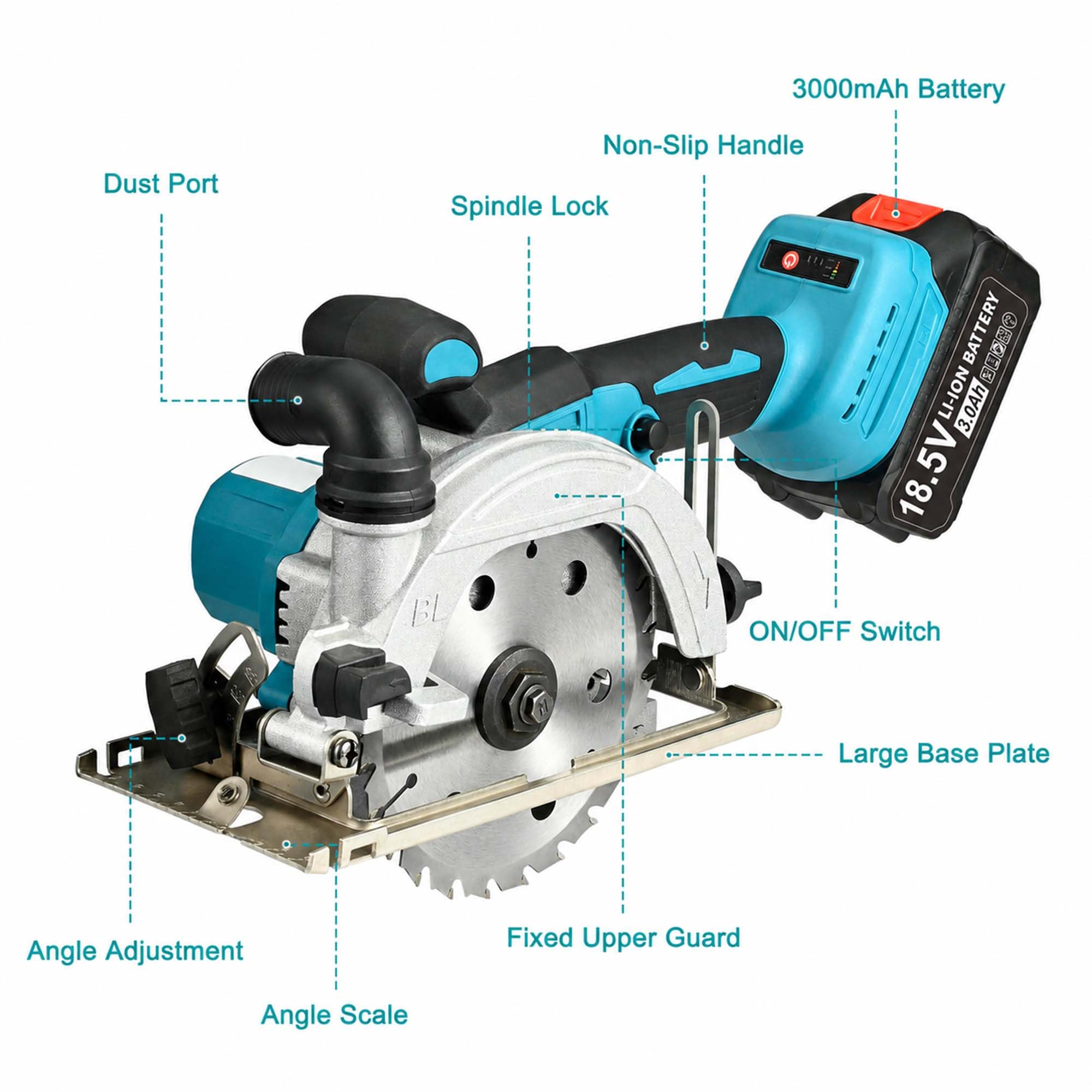 Scie Circulaire sans Fil Brushless, Mini Scie avec 2 Batteries 4000mAh, 3 Lames (125/140/150mm), Profondeur de Coupe 48mm, Inclinaison 0-45°, Idéale pour Bois et DIY