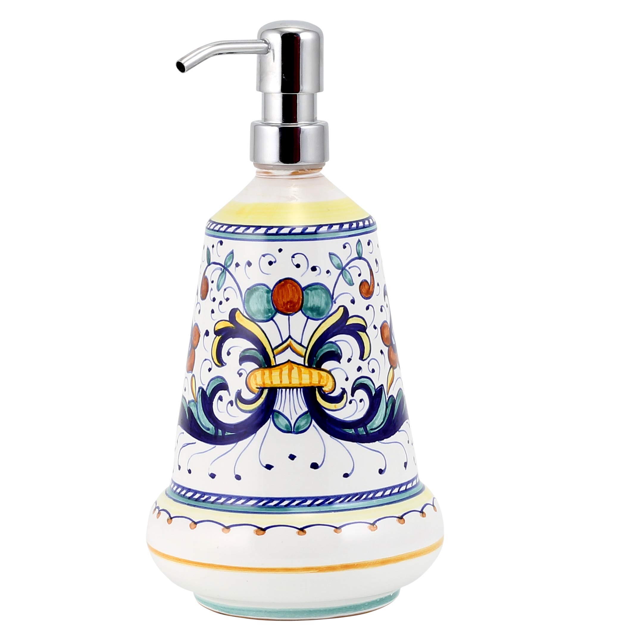 Ricco DERUTA: Liquid Soap/Lotion Dispenser (Large - 26 oz) [#9508-RIC] ~ Authentic Hand Painted in Deruta, Italy. Original Design. Shipped from The USA with Certificate of Authenticity.