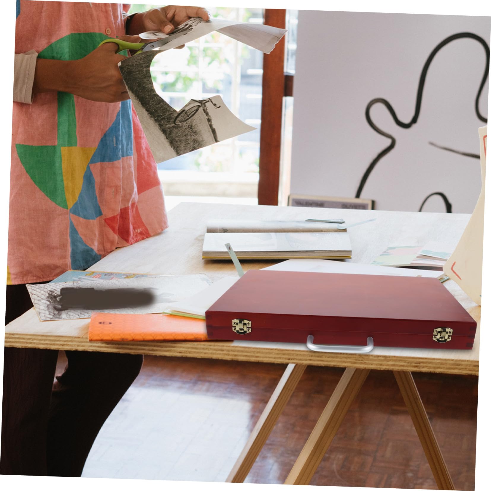 Boîte de Rangement Peinture Portable Bois Style Européen Mallette Multifonction pour Outils de Dessin Étui Pratique pour Étudiants et Artistes