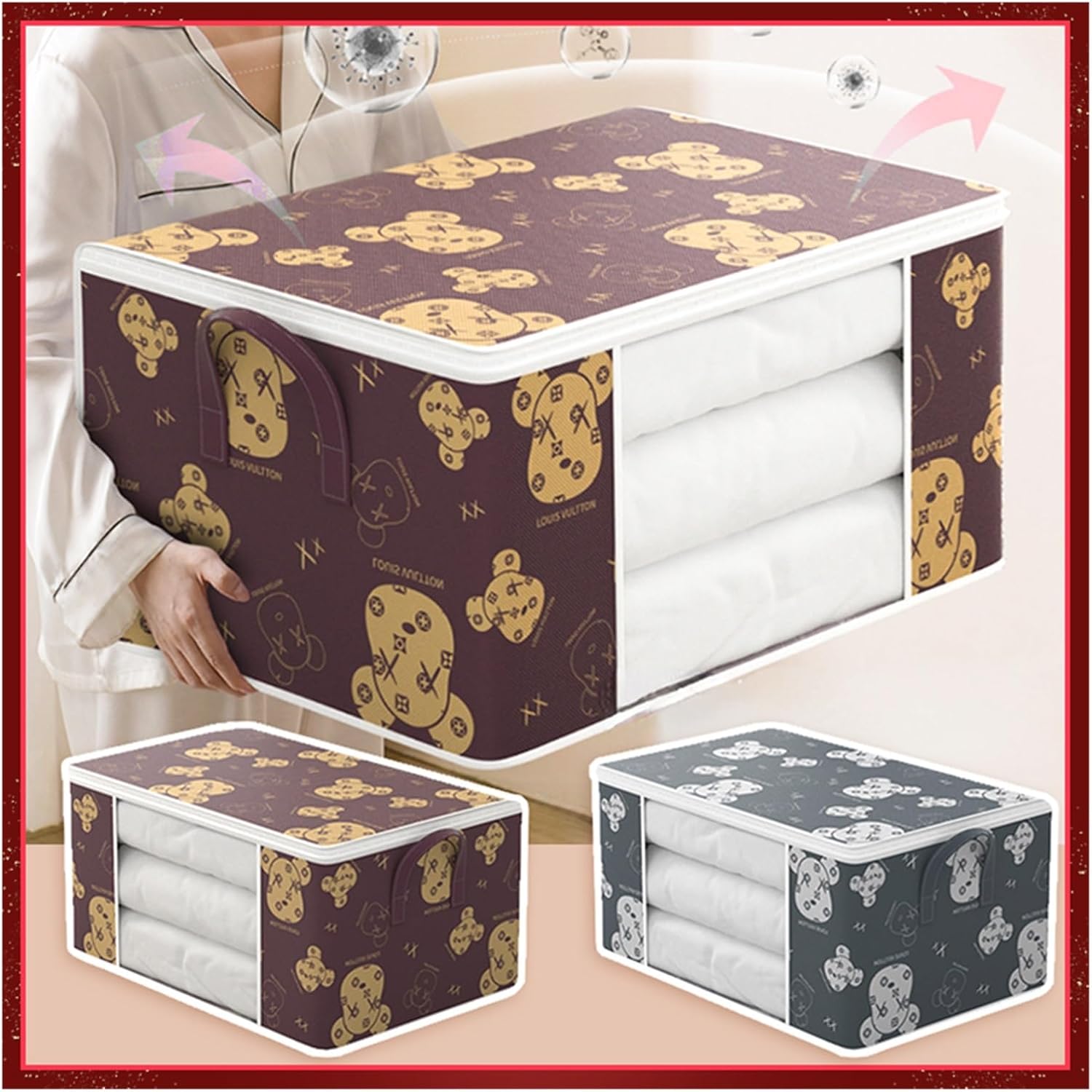 SBTRKT Large Quilt Storage Bag Dust-Proof Wardrobe Quilt Clothes Organizer Household Blanket Zipper Sorting Bags Moving Bag Storage Box (Color : A-Coffee 50L)