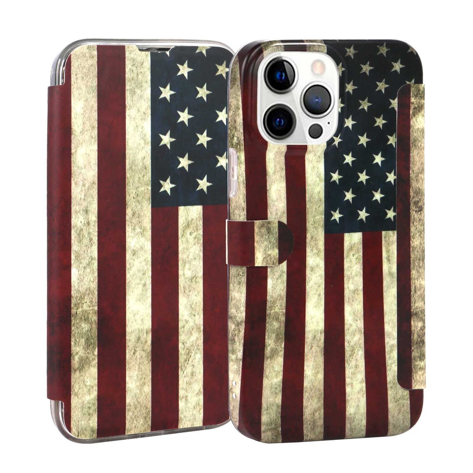 ROLEES Compatible with iPhone 13 Pro Max Case, Protective Cute Frosted Phone Cases Cover Shockproof Protective Phone Case (American Flag)