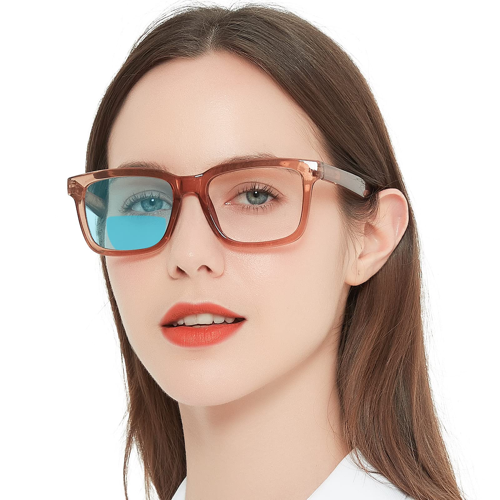 AEZUNI Bifocal Reading Glasses Women Large Square Blue Light Computer Readers Trendy Eyeglasses 1.00 1.25 1.50 1.75 2.00 2.25 2.50 2.75 3.00 3.50 (Tan