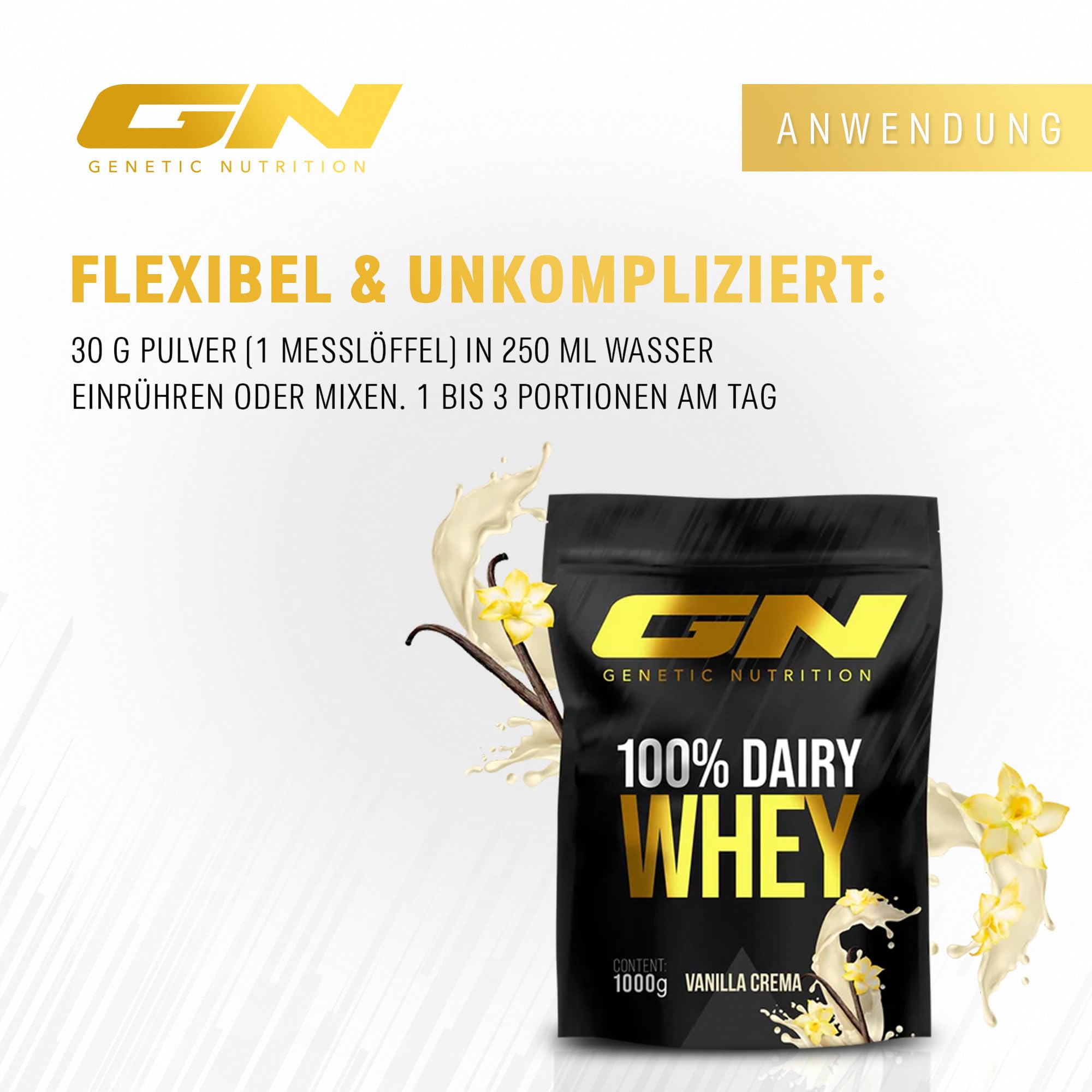 GN Laboratories Whey Protein Pulver – Hochwertiges Molkenprotein für Muskelaufbau & Regeneration – Low Carb & Glutenfrei – Geschmack: (Vanilla Cream) – 1 kg Premium Eiweiß, Made in Germany