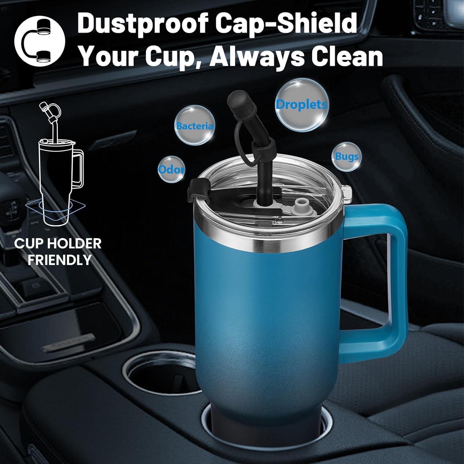 Insulated Tumbler with Straw and Spout Lid - 40 oz Water Bottle w/Handle, Dustproof Cover, Protective Boot, Spill-proof Stainless Steel Hydro Travel Cup Fit Car Cupholder, Coffee Mug - Image 3