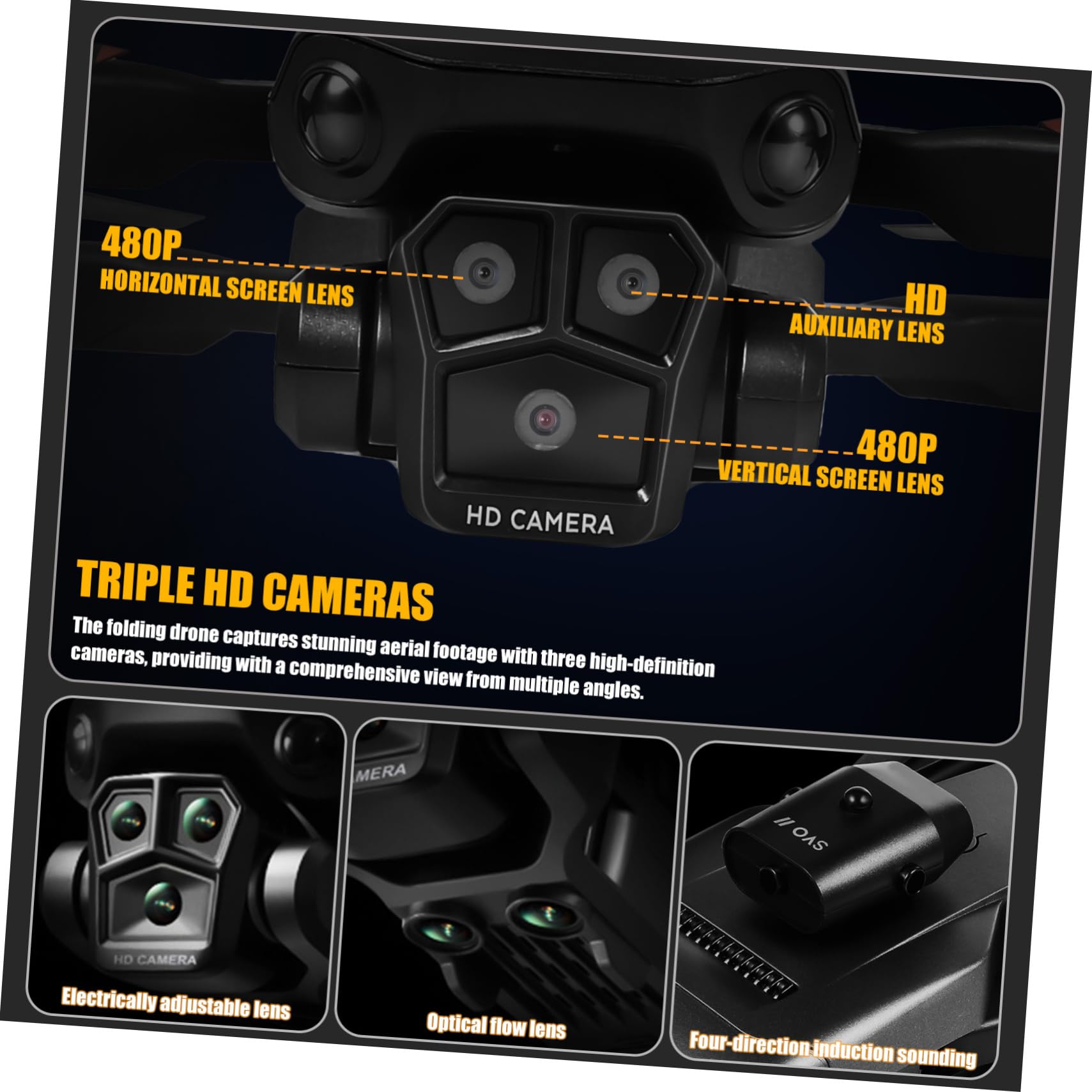Holibanna Dron Plegable para Adultos con Triple Cámara Hd, Lente Ajustable 150°, Batería Doble y Control Remoto de Largo Alcance
