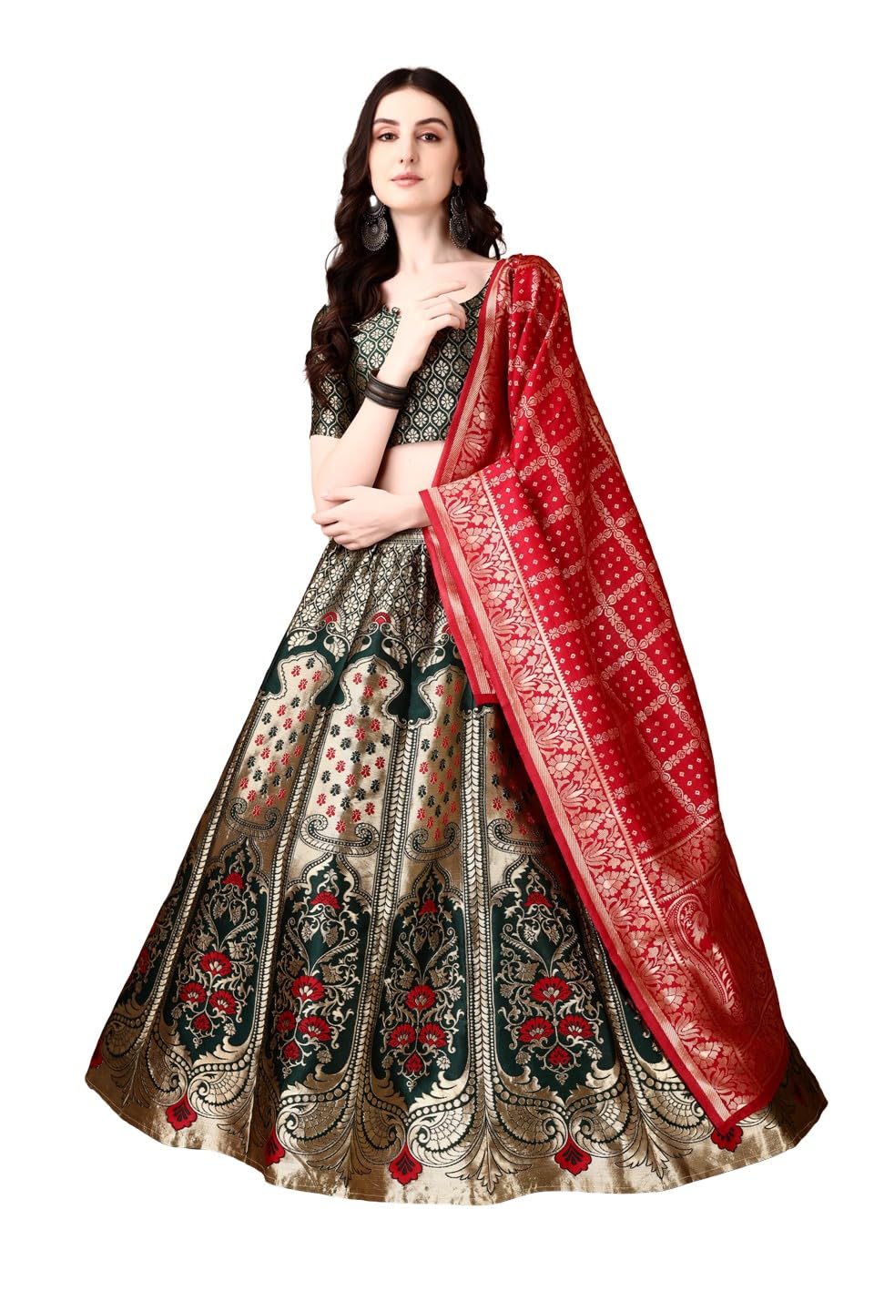 swami studio women's Banarasi silk Jacquard lehenga choli (free size and semi-stitched)-picture-31