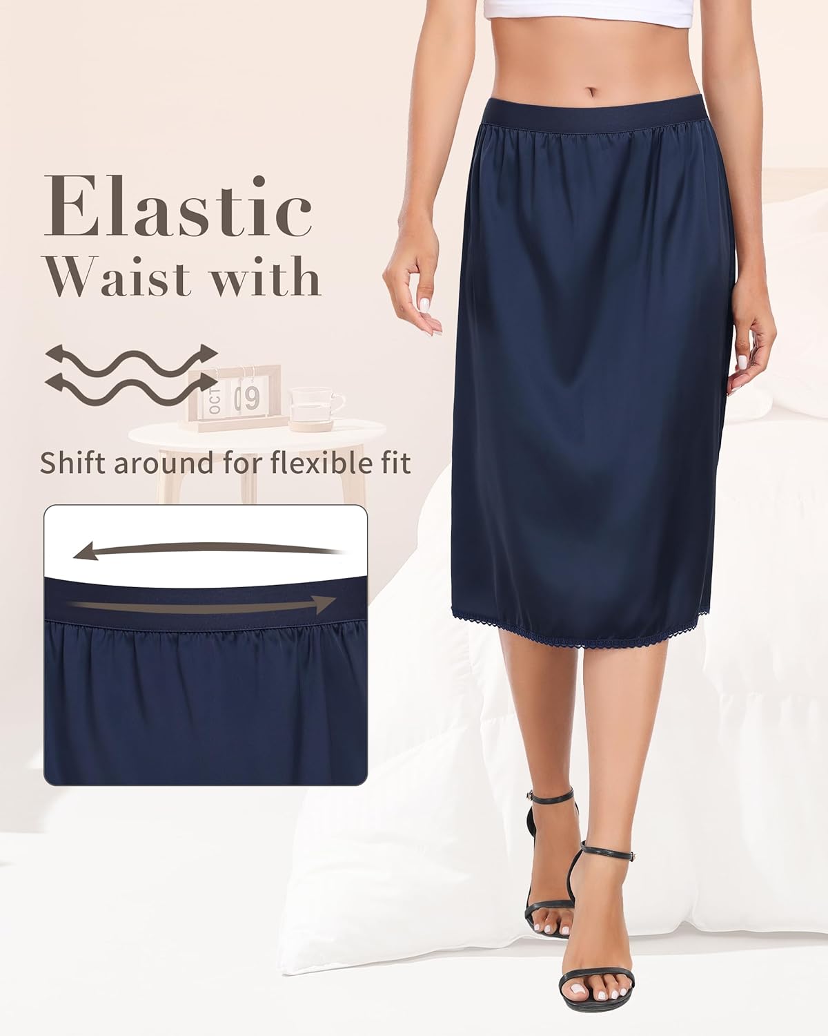 Vlazom Women's Satin Half Slip Lace Slip Skirt Long Half for Under Dress Skirt Extender S-XXL - Image 3