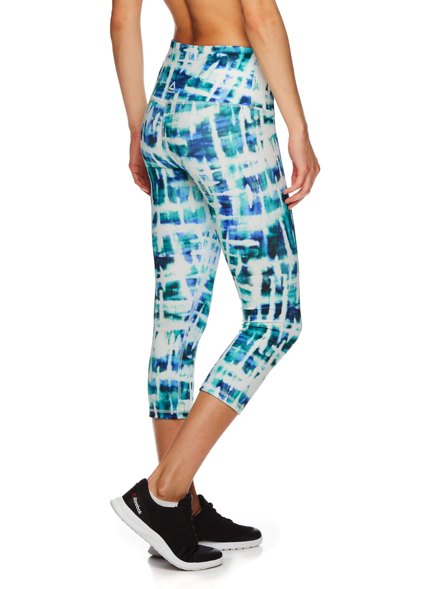 Reebok Damskie legginsy do ćwiczeń Capri z wysokim stanem w talii - rajstopy uciskowe o wysokiej wydajności - nadruk bermudy, małe