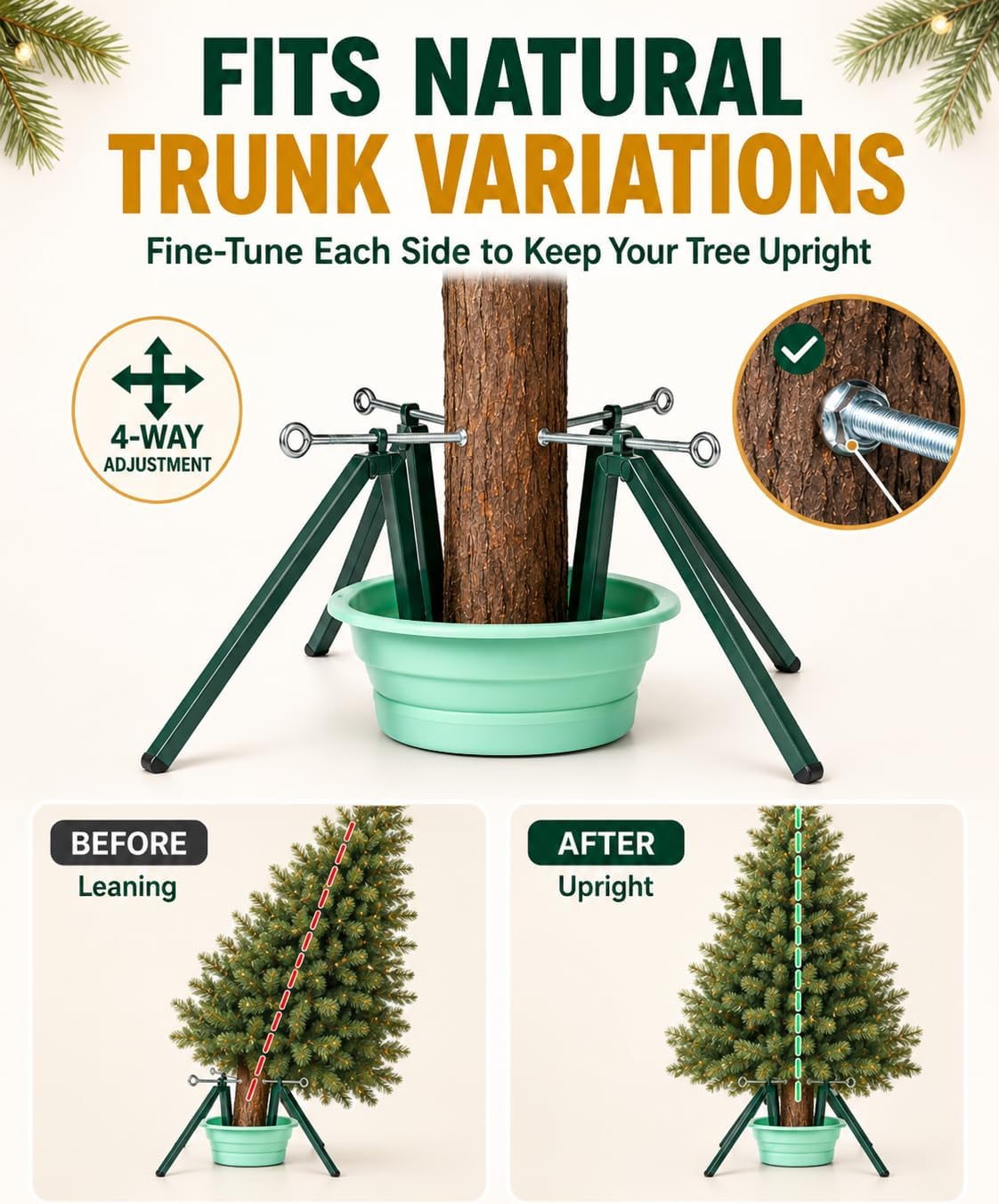 PLKOW Christmas Tree Stand for Real Trees, 4-Leg Steel Base, 2.1 Gal Basin