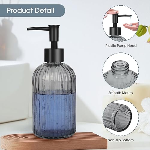 Miniatura 4 de Topsky Paquete de 2 dispensadores de jabón de vidrio con bomba de plástico, dispensador de jabón líquido de manos de 13.5 fl oz, bomba a prueba de