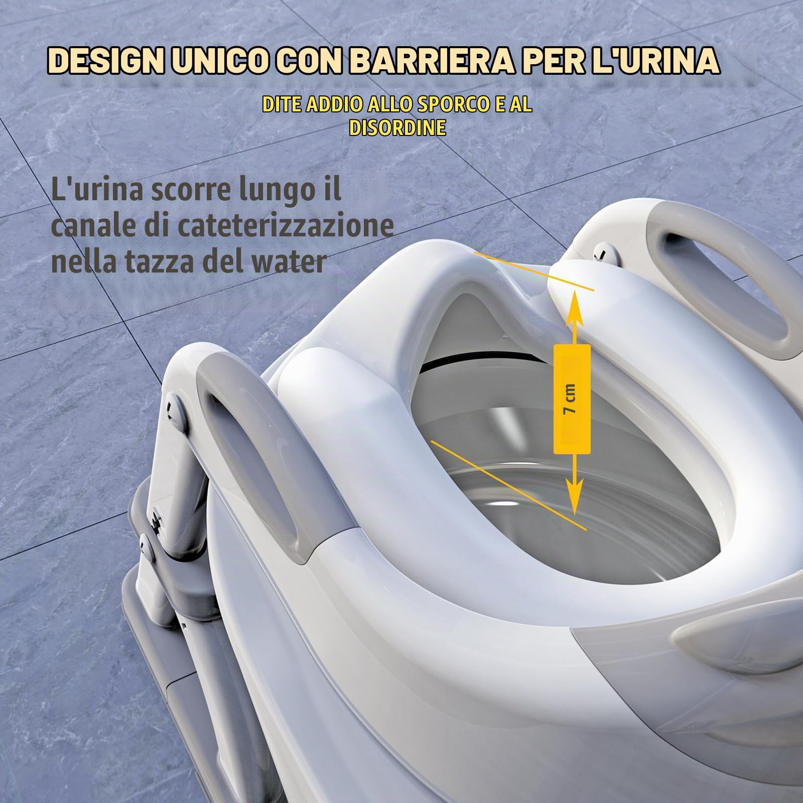 SKYROKU - Riduttore per WC 2 in 1 con base stabile a settore, per bambini, con paraschizzi, cuscinetto antiscivolo e scaletta, grigio smaltato