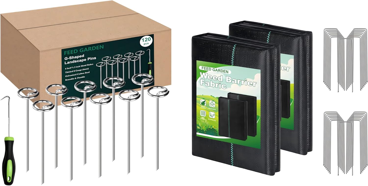 FEED GARDEN 4FT x 100FT Weed Barrier Fabric +120 Staks