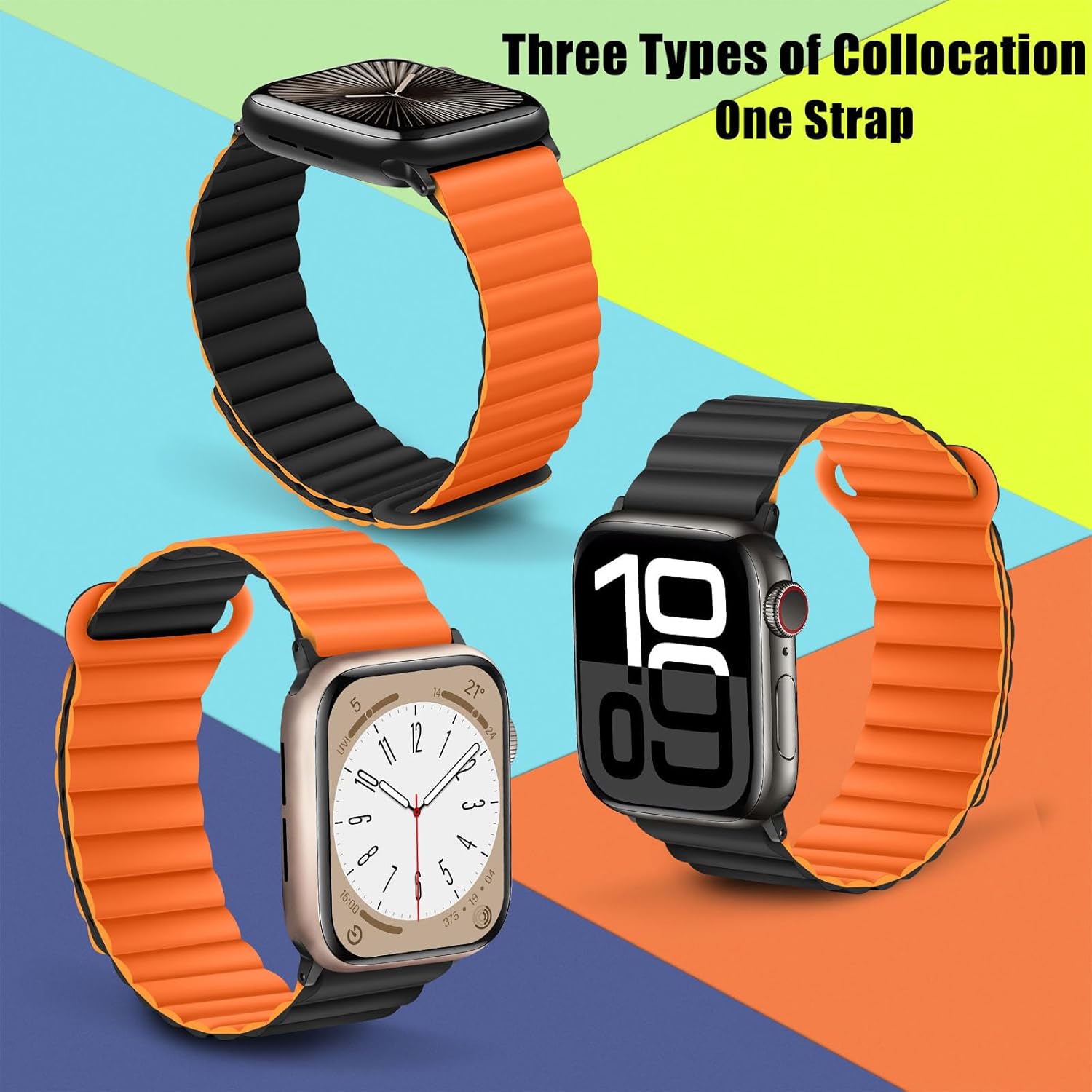 HITZEE Compatible with Apple Watch Band 49/46/45/44/42/41/40/38mm, Double Sided Silicone Magnetic Band Compatible for iWatch Ultra 3/2/1 Series 11 10 9 8 7 SE3 6 5-1 (38/40/41/42mm, Black Orange) - Image 5