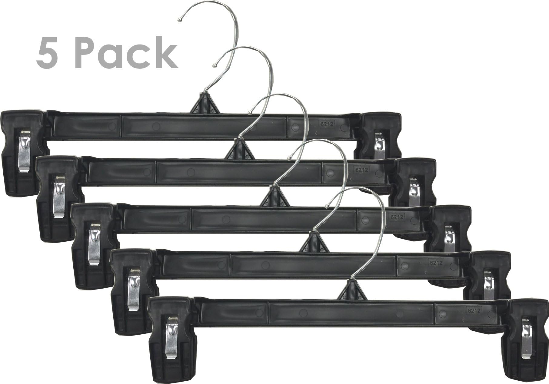 Household Mall Pinch Grip Hangers - 12" Black Break Resistant Pants Hangers with Chrome Swivel Hook and Pants Clips - 5pcs Pants Hangers