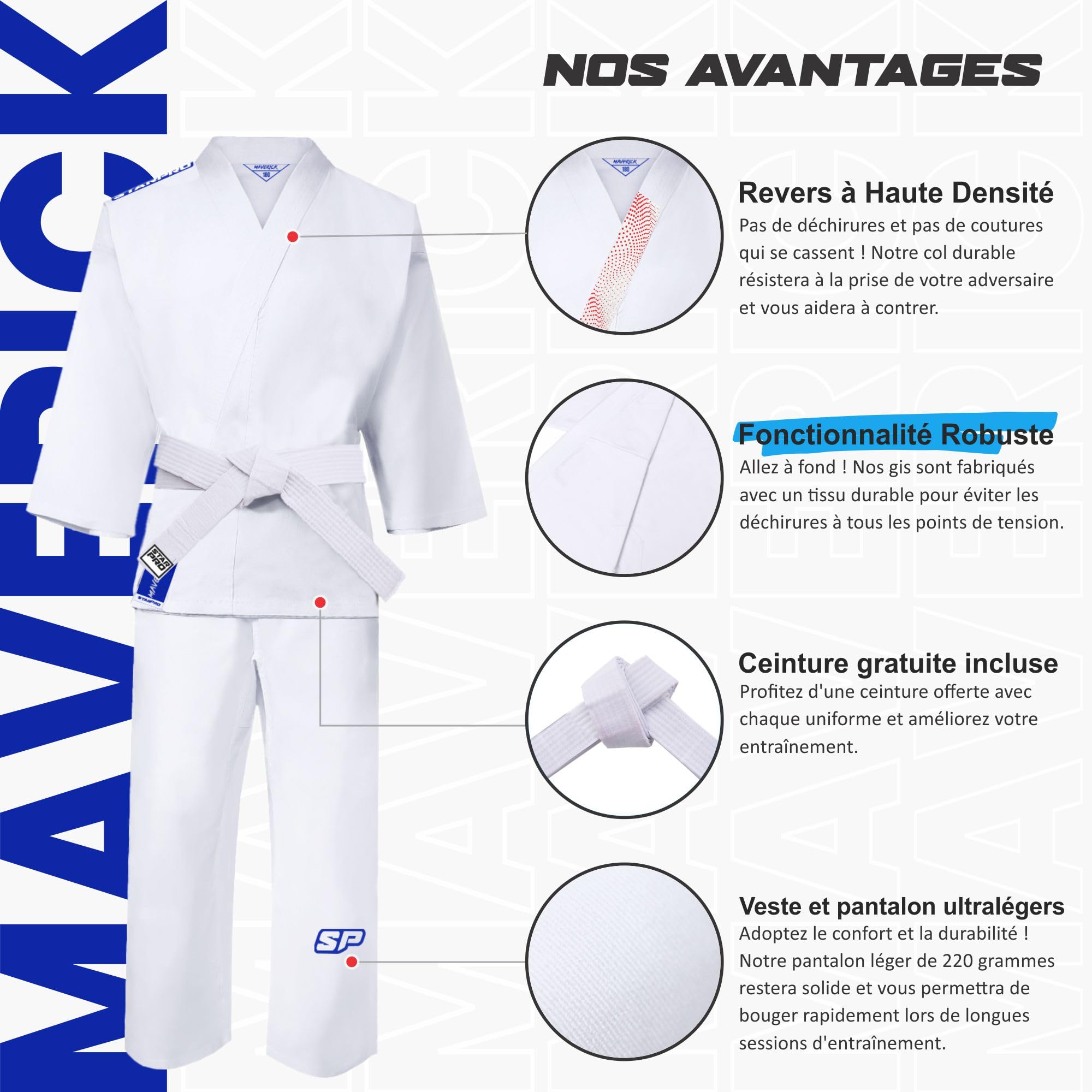 Starpro Gi Kimono de Karaté en Mélange de Coton - Uniforme Professionnel Pour Entraînement et Compétition en Arts Martiaux pour Hommes, Femmes & Enfants - 110-190 cm - Ceinture Blanche Gratuite