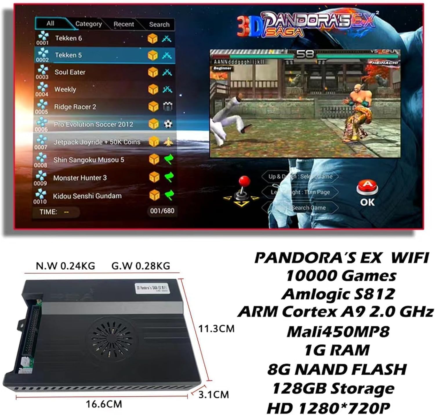 Box DX 10888 In 1 Retro Arcade Console, 720P HD Home Gaming System, RGB Light Panel, 8-Way Joystick, 16 Pulsanti, Doppio Pugno Modello