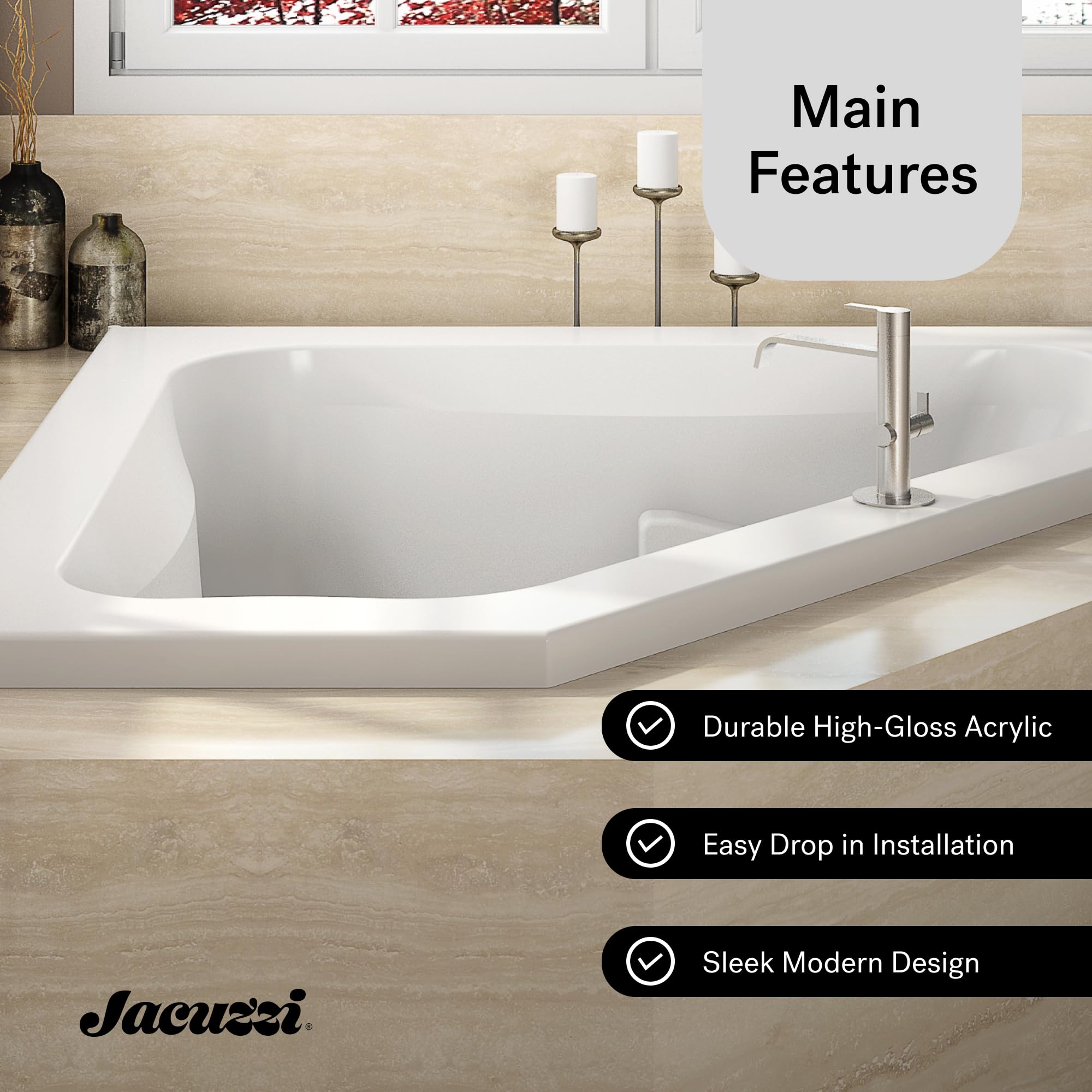 Jacuzzi J5D6060BCXXXXW Jacuzzi J5D6060 BCX XXX シグネチャー 60インチ コーナーソーキングバスタブ  センタードレイン付き