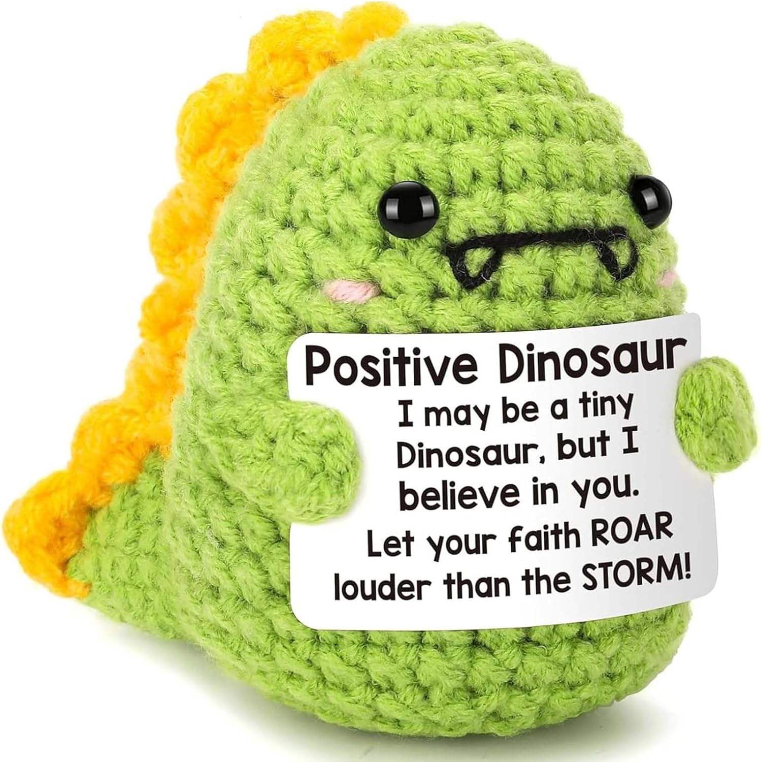 Mini Positive Crochet Animals, Inspirational Birthday Gifts for Women, Funny Emotional Support Crochet Plush Decor for Men Mom Dad Husband Daughter Sister Best Friend Coworker, Dinosaur