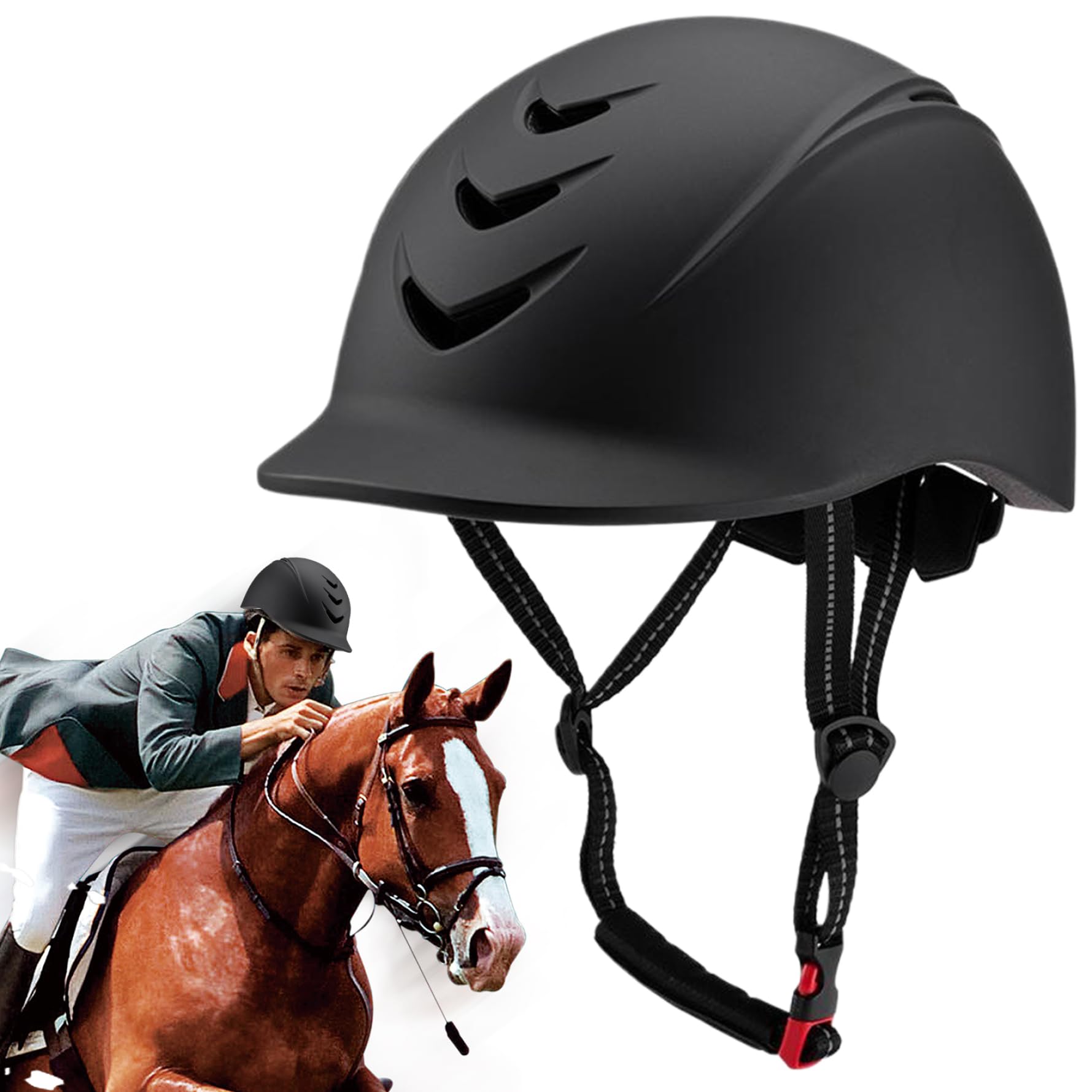 Casco de Montar a Caballo para Adultos, Casco Ecuestre Ajustable Suave con el Sombrero de equitación de Pasos de equitación de Paseos (58-62 cm)