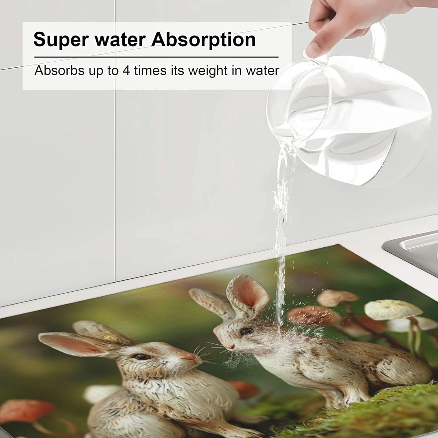 Absorbent Dish Drying Mat For Kitchen Counter, Funny Rabbits - Dish Drying Pad, Kitchen Gadgets For Easy Clean Multi-Use 18 x 24 Inch image 5