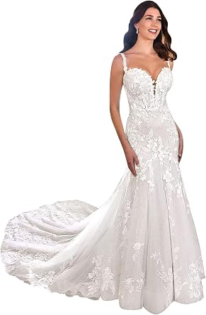 Mermaid Wedding Dresses for Bride Boho Long Sleeve Lace Off Shoulder Beach Bridal Dress for Bride with Train