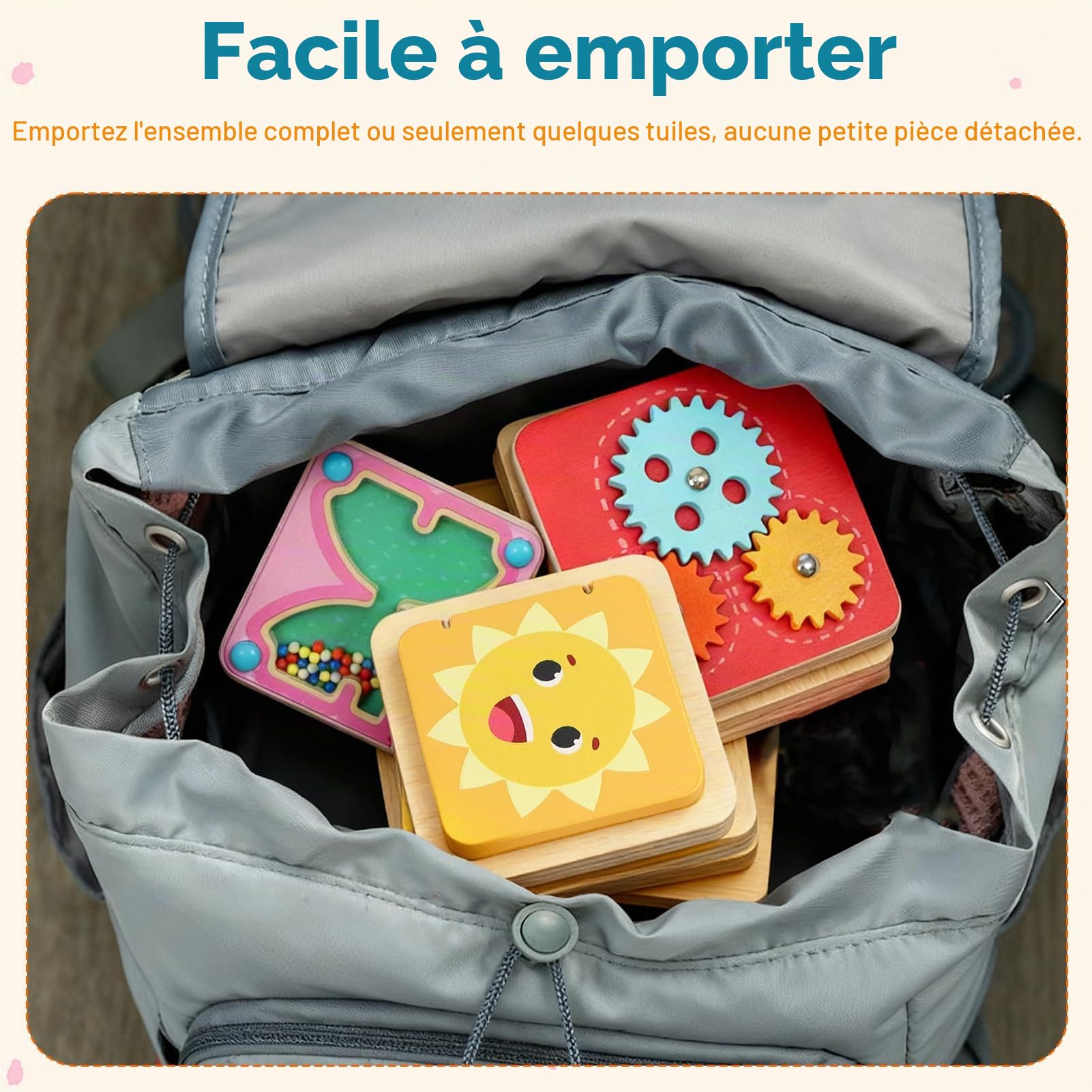 Wdmiya Tableau d'Activités Montessori pour Bébé, Jeu Sensoriel en Bois dès 1 an avec 6 Plaques Magnétiques | Jeu de Motricité Portable pour Voyage en Voiture, Cadeau d'anniversaire Garçon Fille
