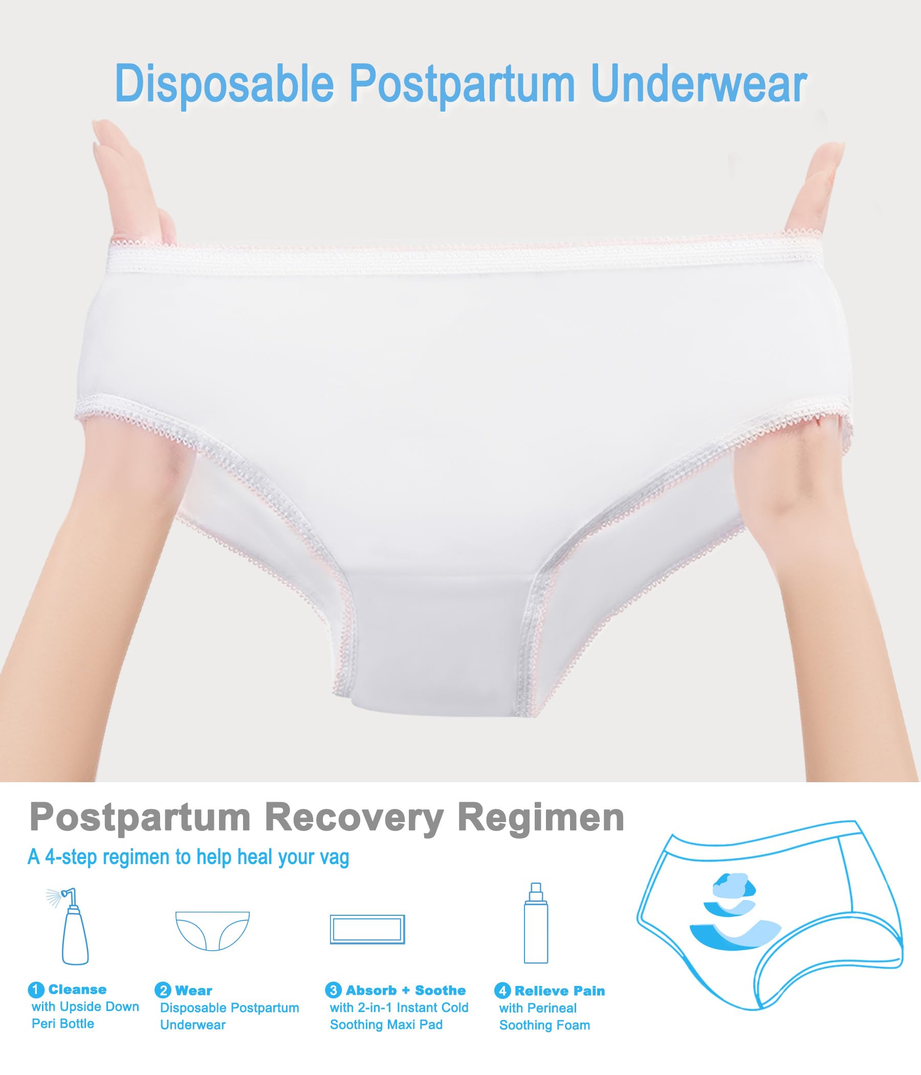 Postpartum Recovery Essentials Kit - Labor Delivery Mom Care Kit - Disposable Postpartum Underwear, Peri Bottle, Postpartum Ice Pack Pads, Reusable Nursing Pads, Herbal Foam, Canvas Bag Set 6 pack