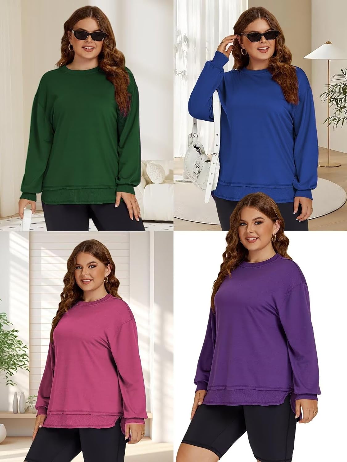 DOLNINE Plus-Size-Sweatshirts for Women Casual Crewneck Shirts Long Sleeve Side Split Tunic Tops Loose Fit Pullover - Image 6