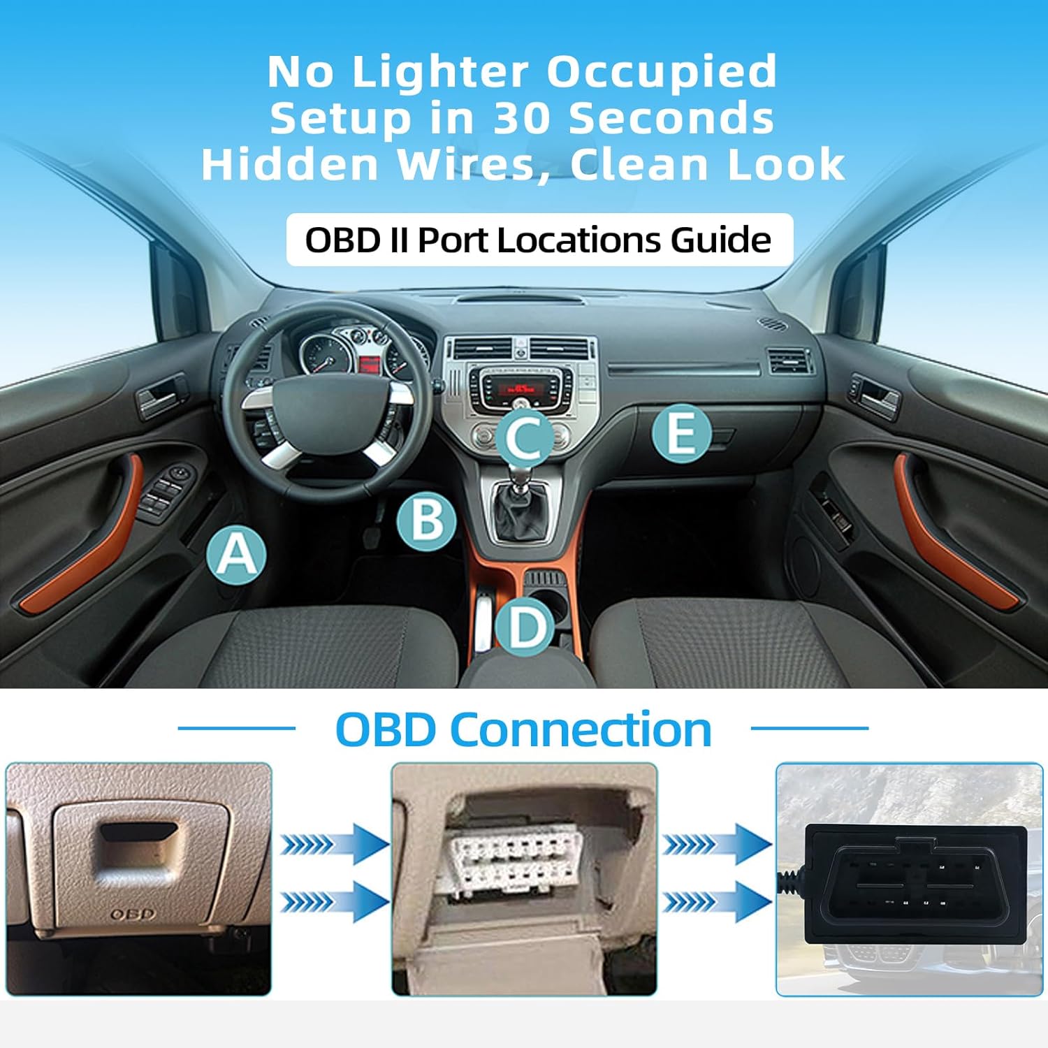 2Pcs Dash Cam Hardwire Kit，OBD Power Cable for Dash Camera ，USB Type C Adapter Hardwire Charger Cable for Dashcam with Low Voltage Protection(11.6V Auto-Cutoff) 24h Parking Mode for Dashcam
