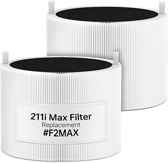 211i Max Replacement Filter Compatible with Blueair Blue Pure 211i Max Smart Machine, Efficient 3-in-1 Particle Dust Pet Dander Filter&Odor Smoke Activated Carbon Filter, #F2MAX, White, 2Pack